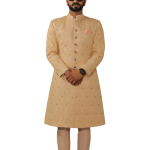 Lucknowi Embroidered Peach Achkan Churidar Set | Jaipurio